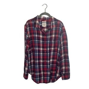 American Eagle Americana Plaid Flannel Shirt Medium Red Blue Oversized Preppy